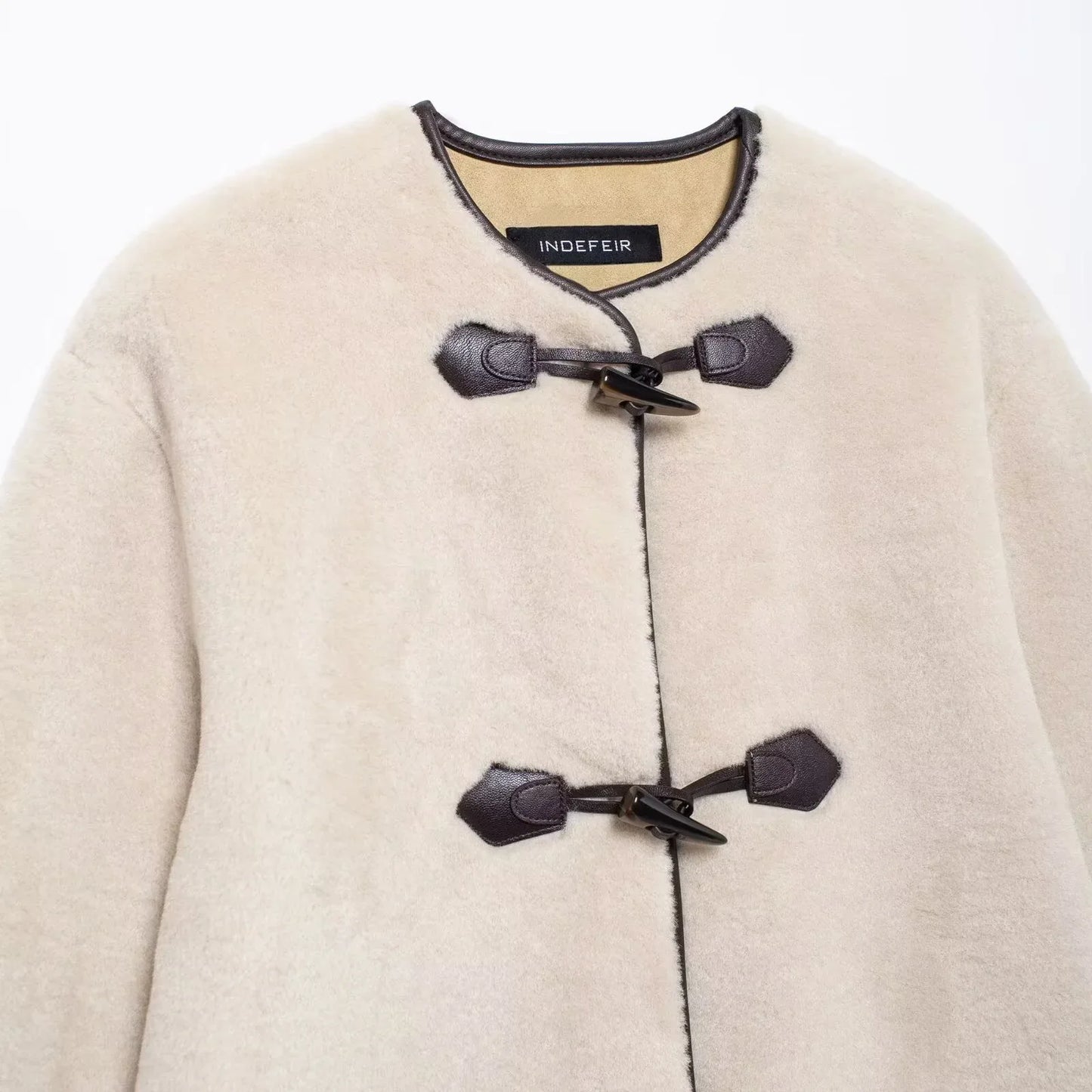 Knot buckle embellished fur effect coat jacket - London Look