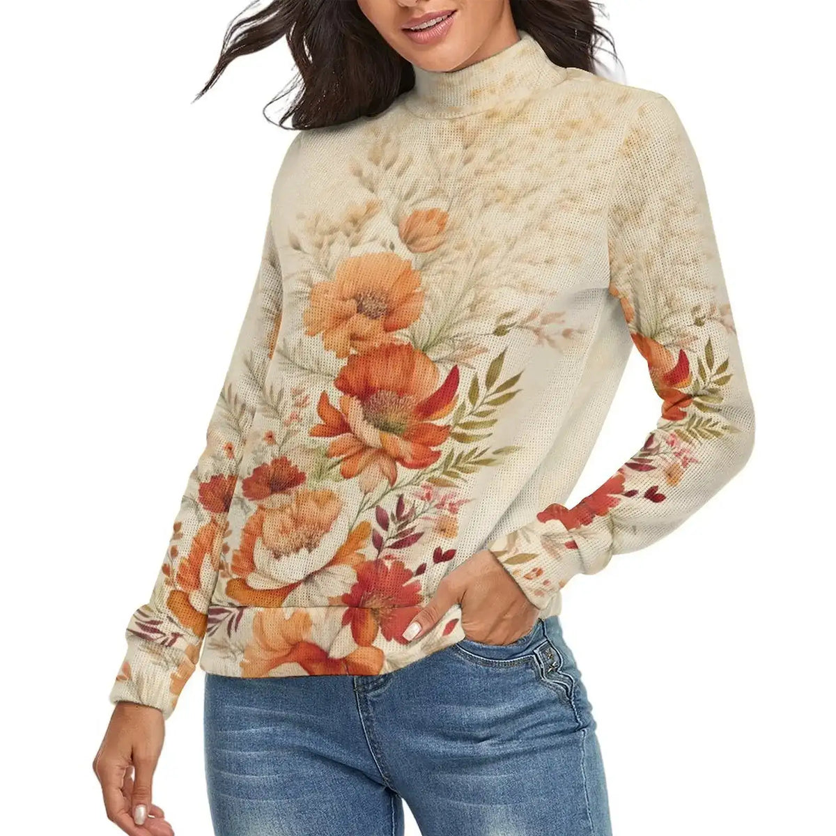 Floral Mock Neck Sweater