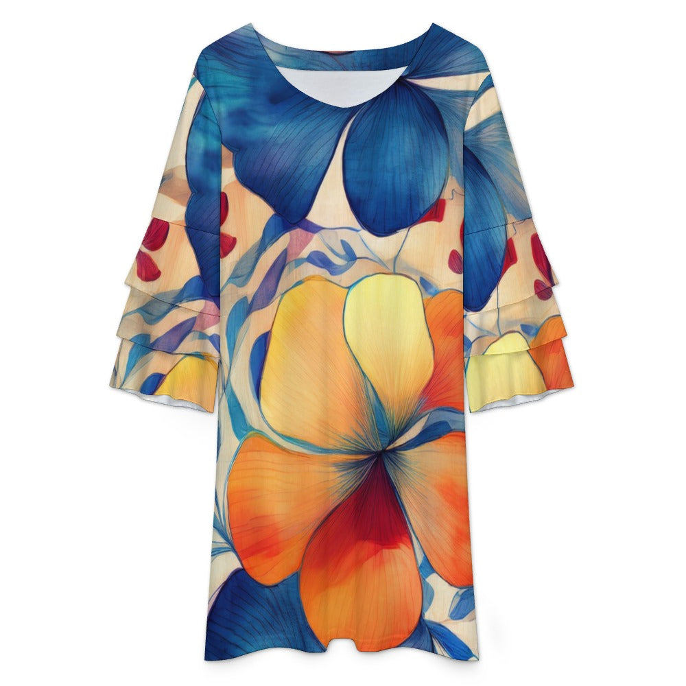 Lotus leaf sleeve dress Inkedjoy