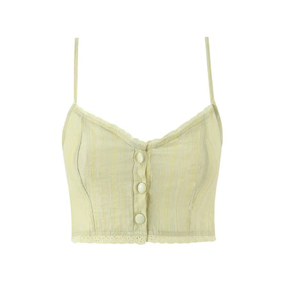 Single breasted lace trimmed crop top with exposed navel straps