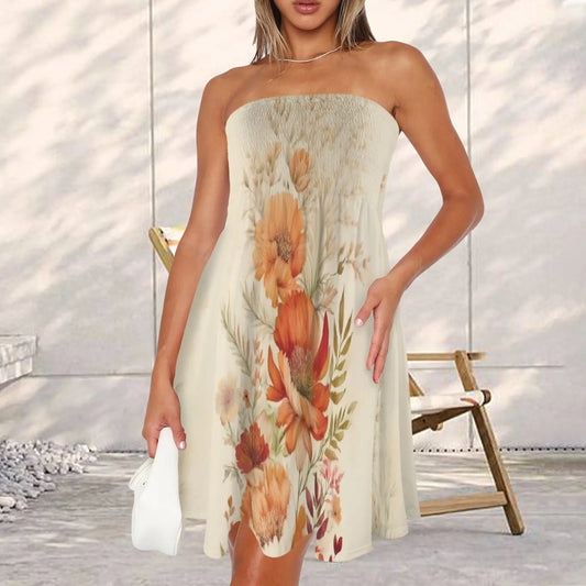 BEIGE FLORAL TUBE DRESS