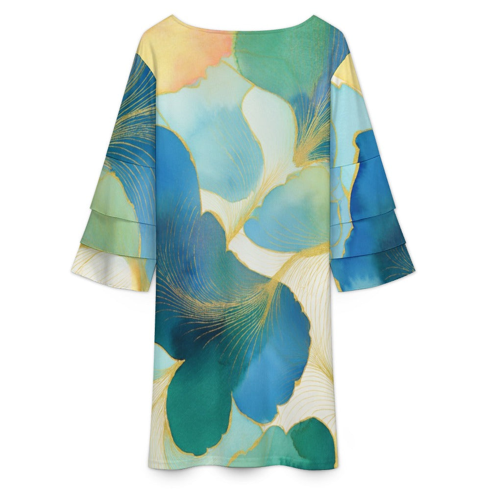 Lotus leaf sleeve dress Inkedjoy