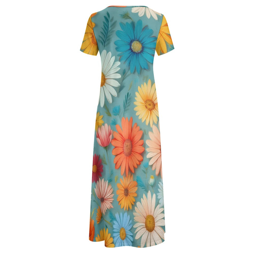 Daisy Print Short Sleeve Dress (No Pockets) Inkedjoy