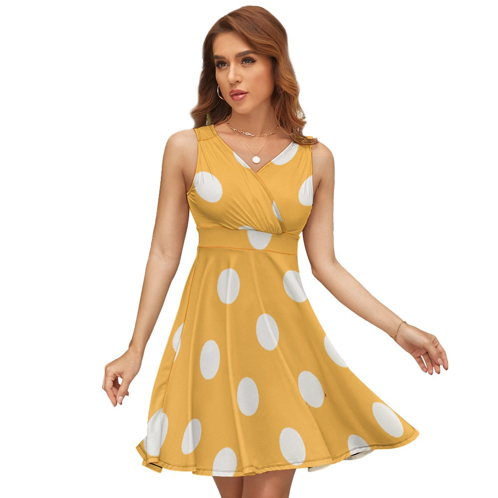 Sleeveless White Polka Dot Dress