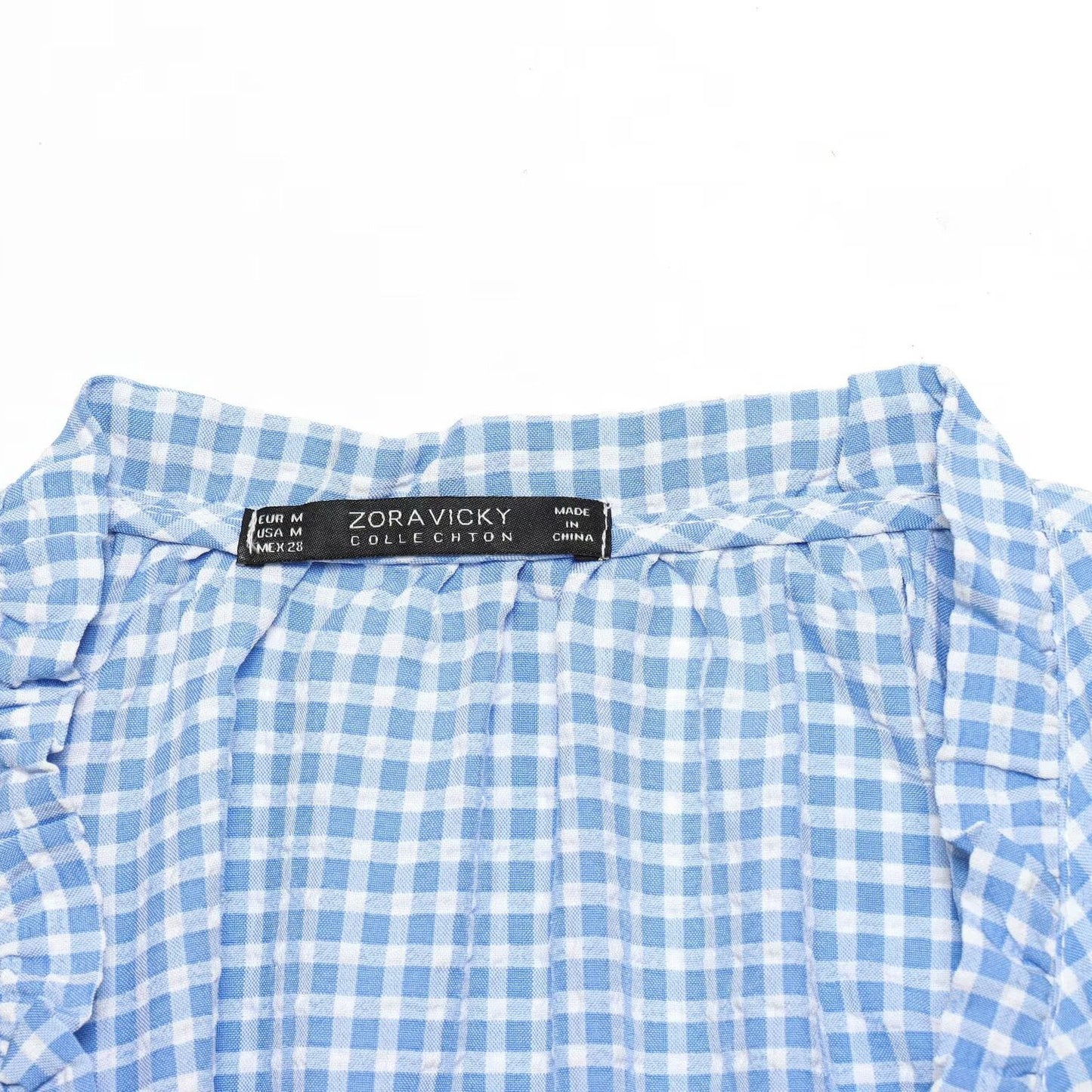 Fresh blue grid short shirt top