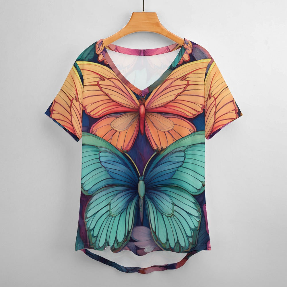 V Neck Short-sleeve Shirt Inkedjoy