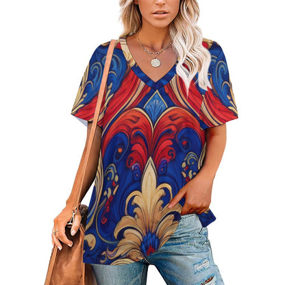 V Neck Short-sleeve Shirt Inkedjoy