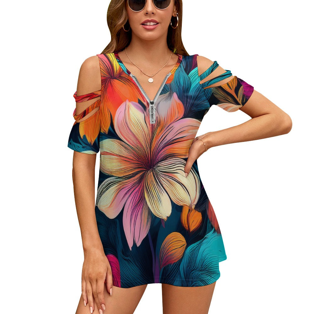 Zip Off Shoulder Top Inkedjoy