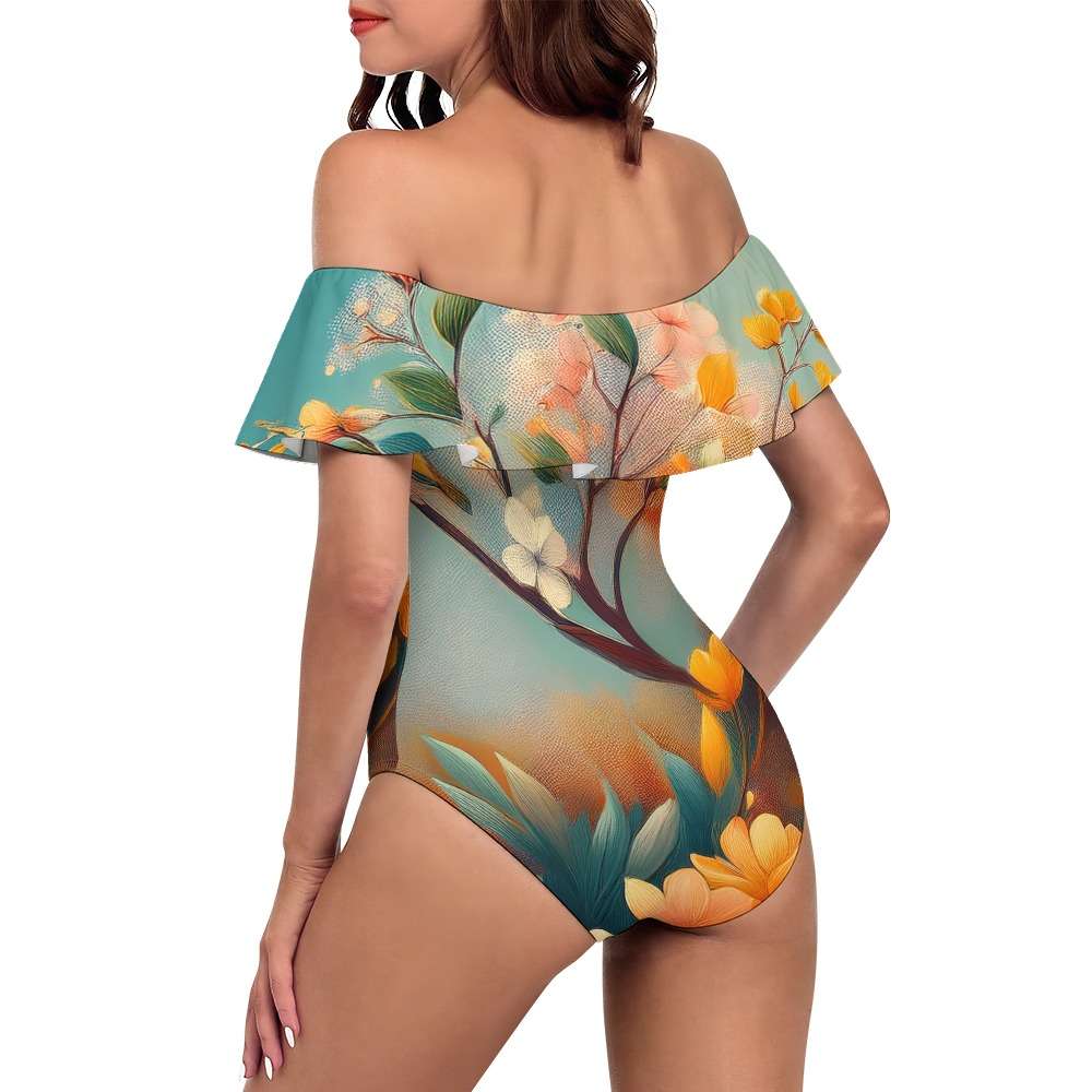 Off-Shoulder Ruffle One-Piece Swimsuit Inkedjoy