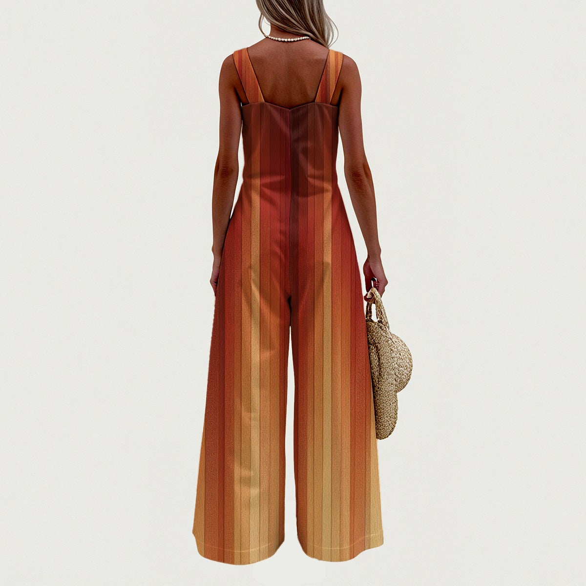 Wide-Leg Orange Stripped Jumpsuit