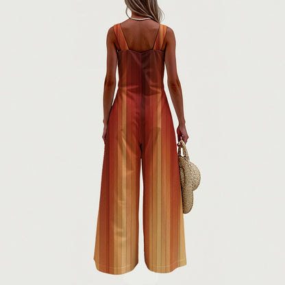 Wide-Leg Orange Stripped Jumpsuit