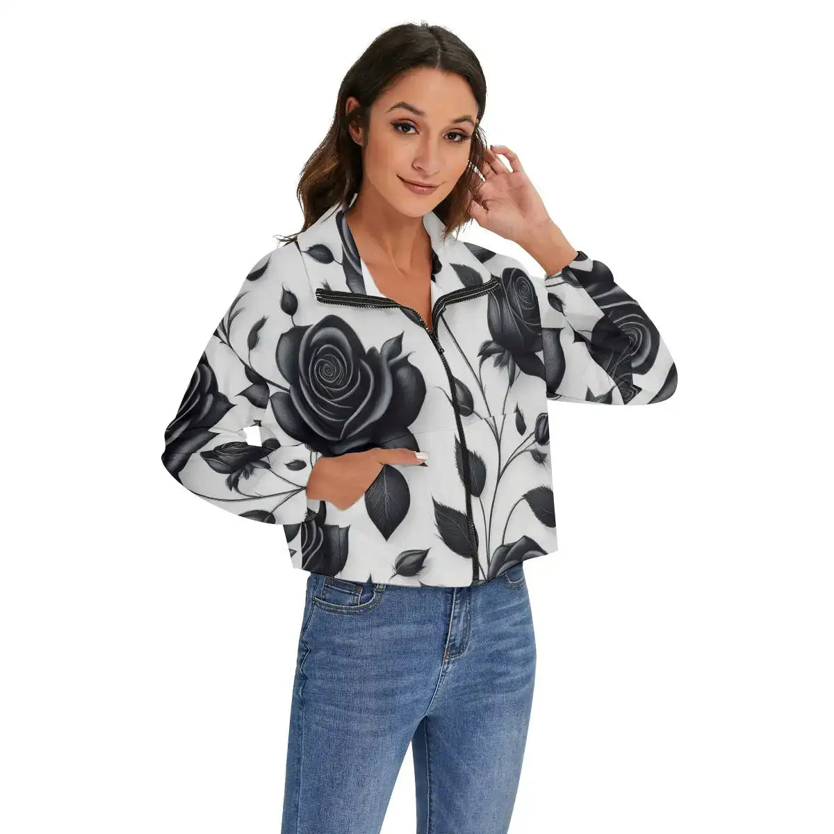Black Roses Zip Jacket Yoycol