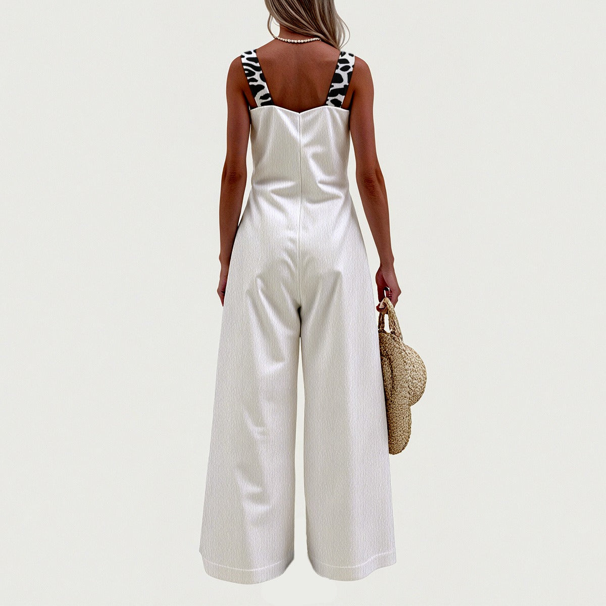 White Leopard Wide-Leg Jumpsuit