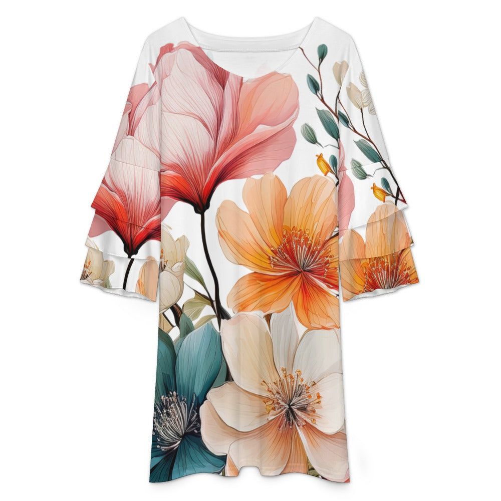 Lotus leaf sleeve dress Inkedjoy
