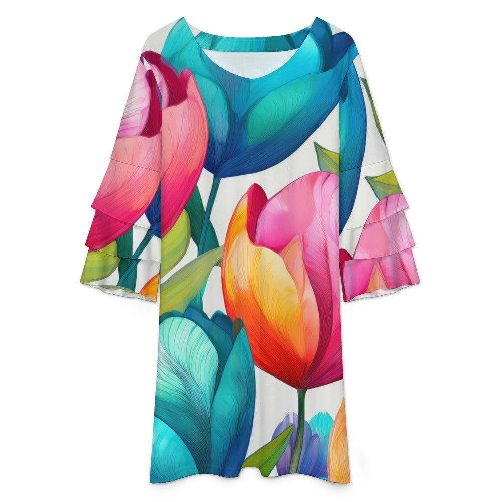 Lotus leaf sleeve dress Inkedjoy