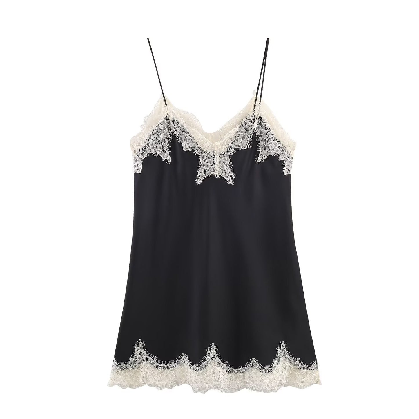 Color blocked lace satin textured top