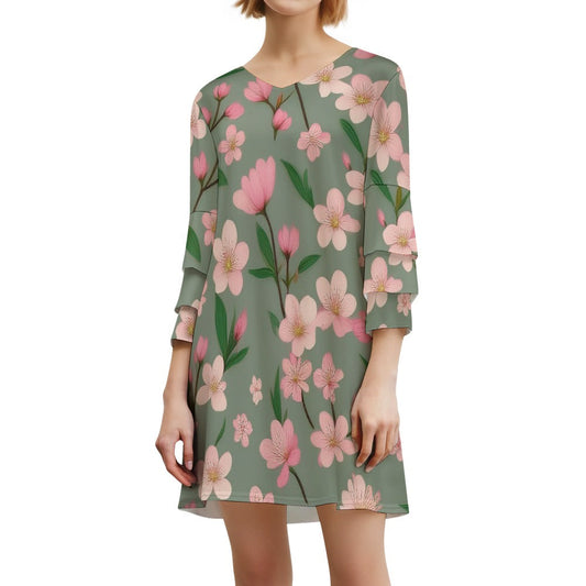 Lotus leaf sleeve dress Inkedjoy