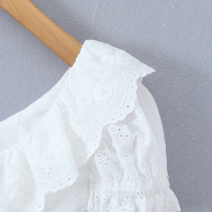 Retro lace collar with bubble sleeves slim fit single breasted top