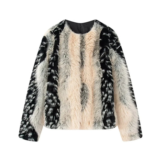 Artificial fur effect jacket for women's clothing