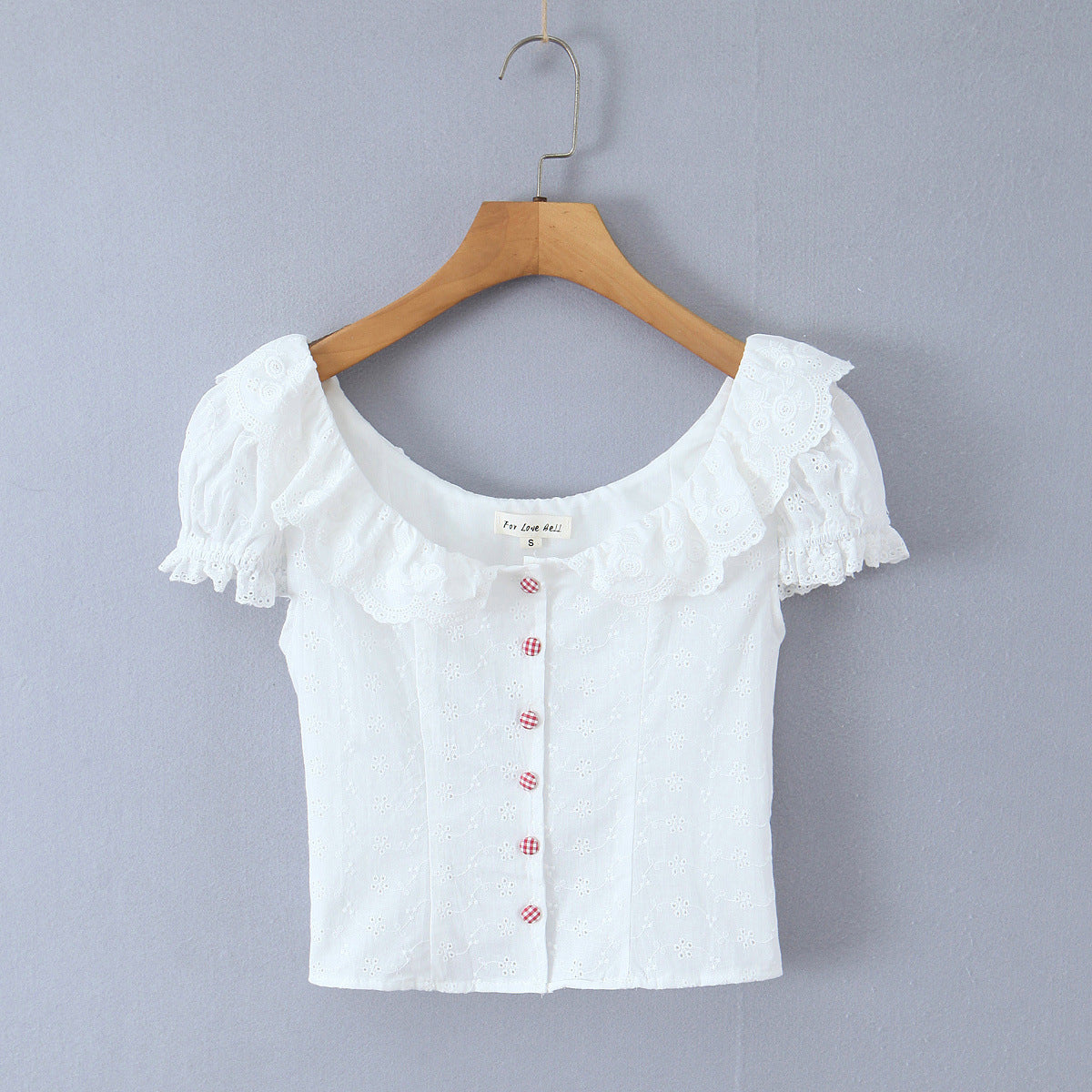 Retro lace collar with bubble sleeves slim fit single breasted top