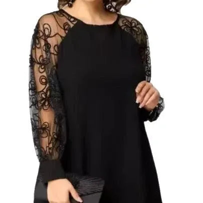 Lace Round Neck Dress - London Look