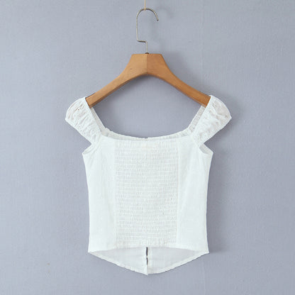 Embroidered pleated single breasted top with floral embroidery