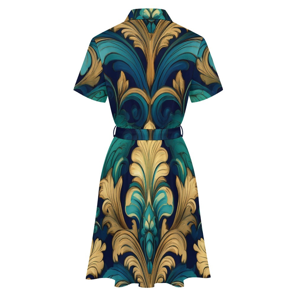 Short-sleeved collared dress Inkedjoy