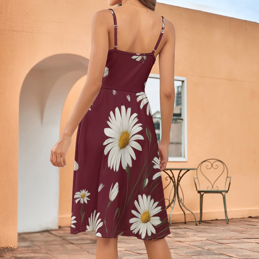 Daisy print Long suspender dress Inkedjoy
