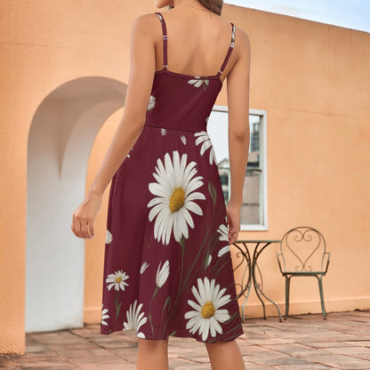 Daisy print Long suspender dress Inkedjoy