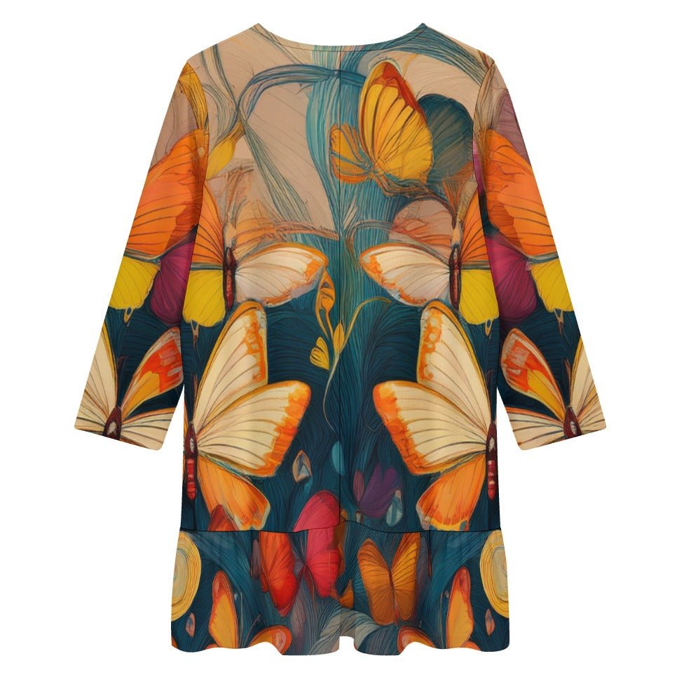 Long-Sleeved Buterfly Print Dress Inkedjoy