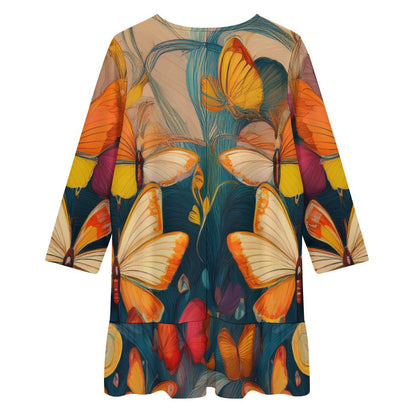 Long-Sleeved Buterfly Print Dress Inkedjoy