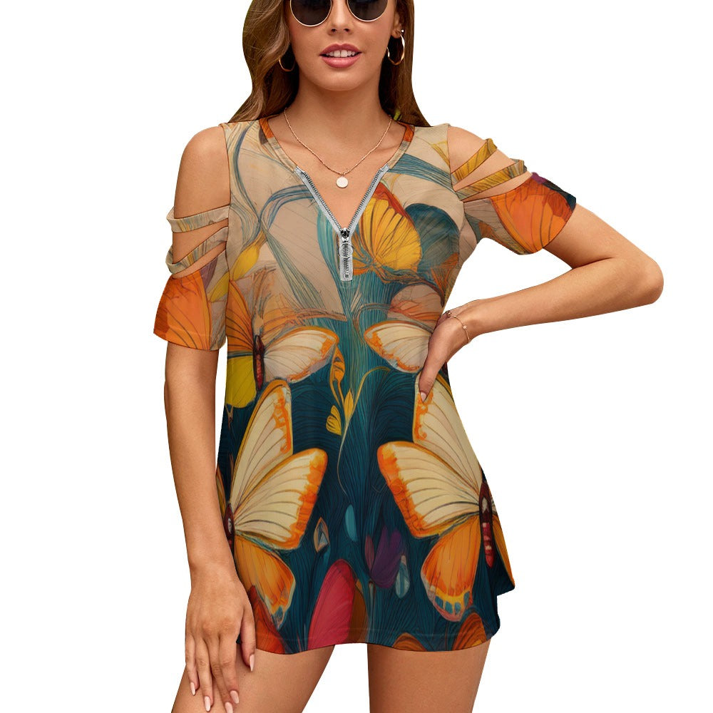 Zip Off Shoulder Top Inkedjoy