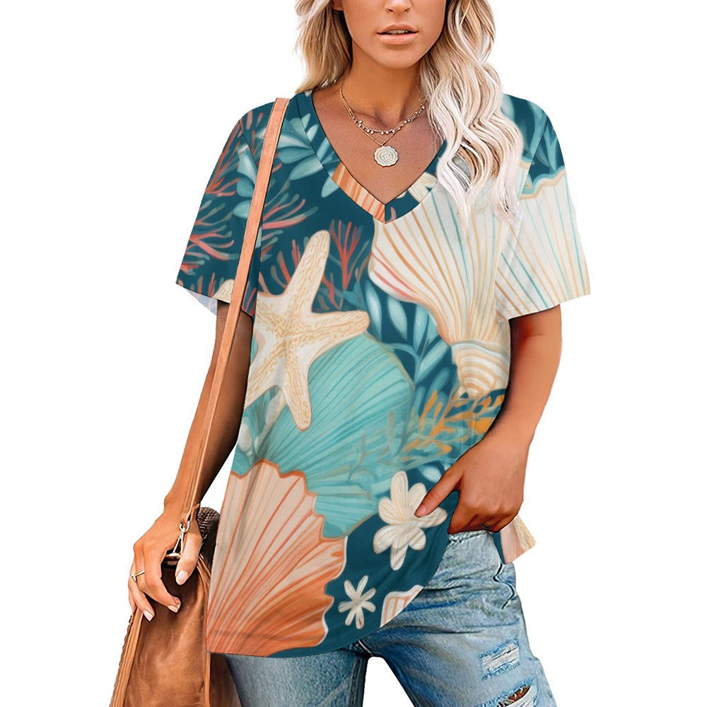 V Neck Short-sleeve Shirt Inkedjoy