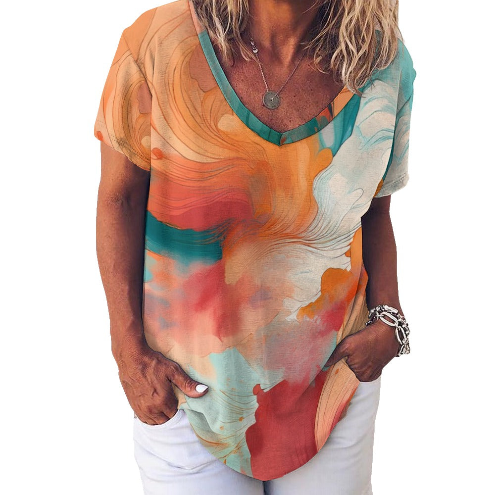 V Neck Short-sleeve Shirt Inkedjoy