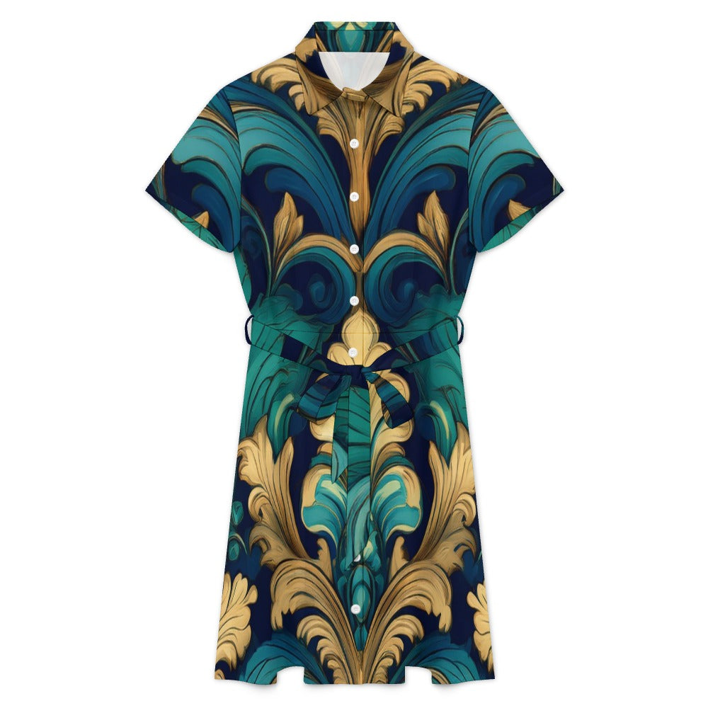 Short-sleeved collared dress Inkedjoy