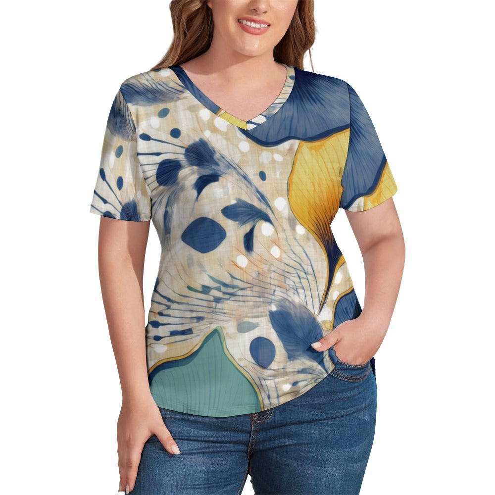 V Neck Short-sleeve Shirt Inkedjoy