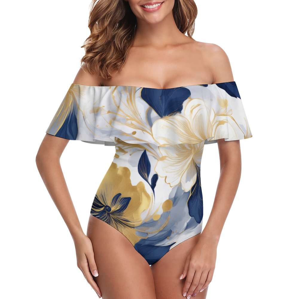 Off-Shoulder One-Piece Swimsuit Inkedjoy