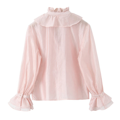 Light luxury palace style lotus leaf edge shirt
