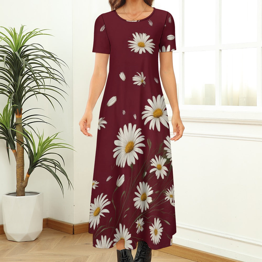 Daisy Round Neck Short Sleeve Dress (No Pockets) Inkedjoy
