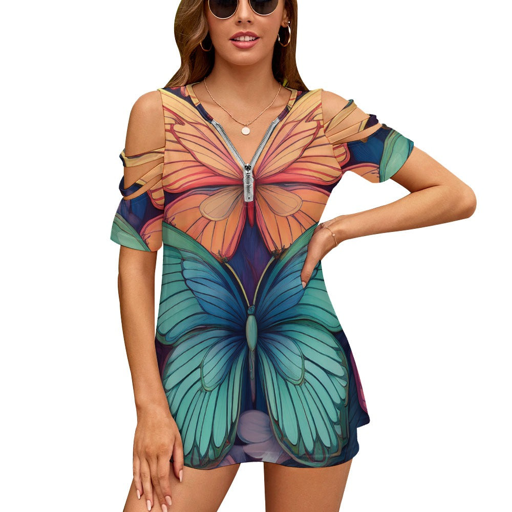 Zip Off Shoulder Top Inkedjoy