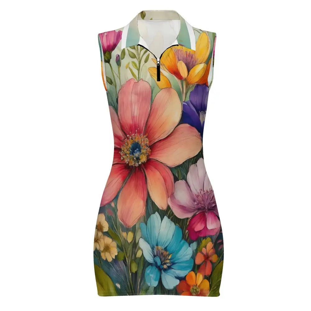 Short Sleeve Dress with Short Zipper Inkedjoy