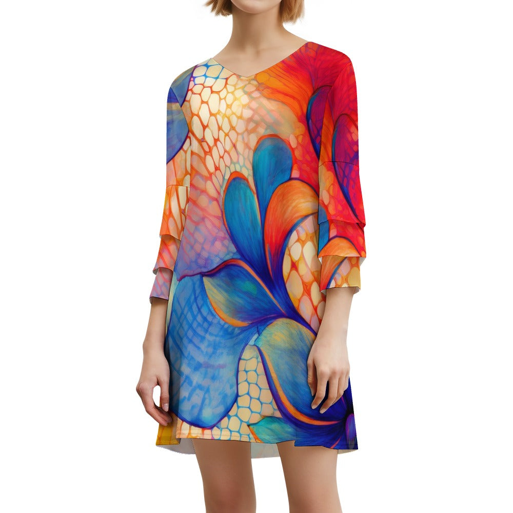Lotus leaf sleeve dress Inkedjoy
