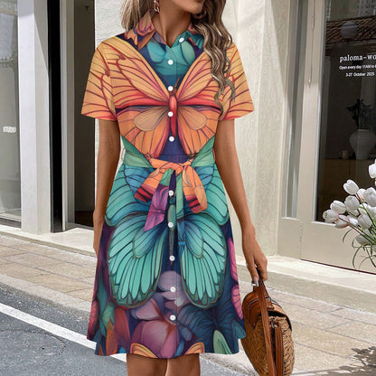 Short-sleeved collared dress Inkedjoy