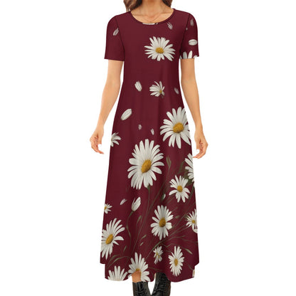 Daisy Round Neck Short Sleeve Dress (No Pockets) Inkedjoy