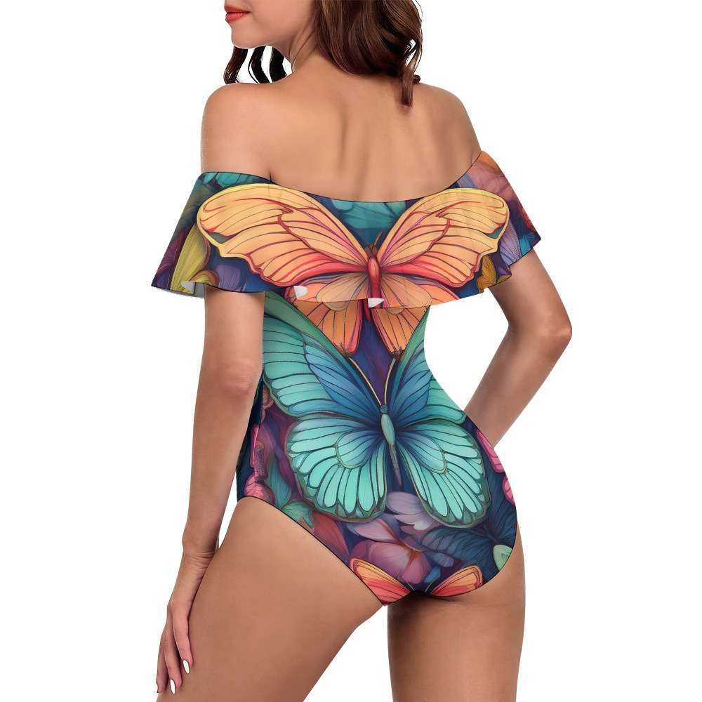 Off-Shoulder One-Piece Swimsuit Inkedjoy