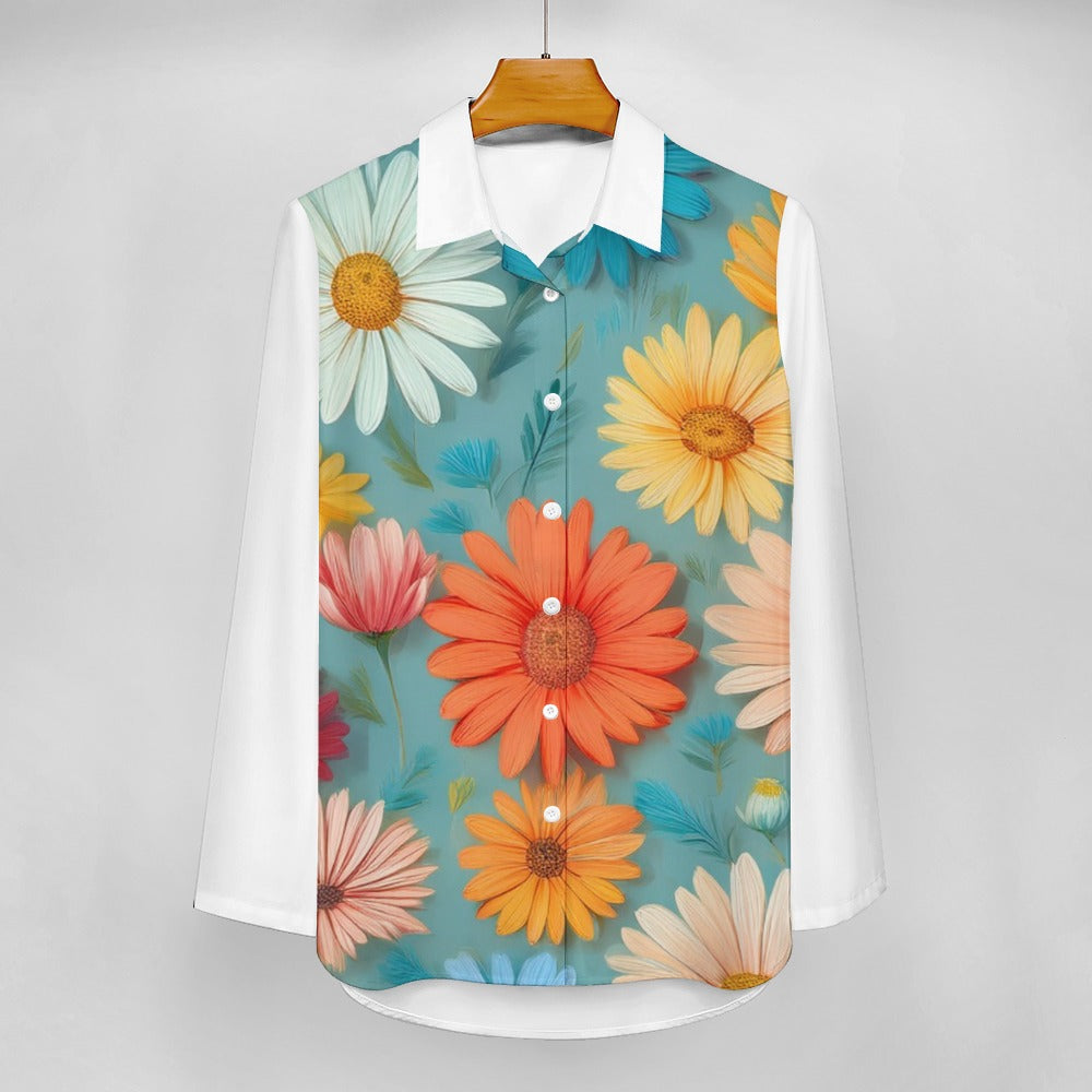 Daisy Print Irregular Hem Shirt Inkedjoy