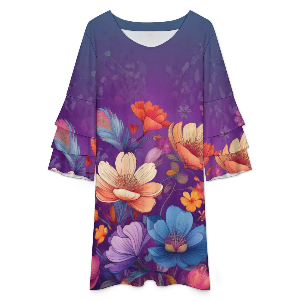 Lotus leaf sleeve dress Inkedjoy
