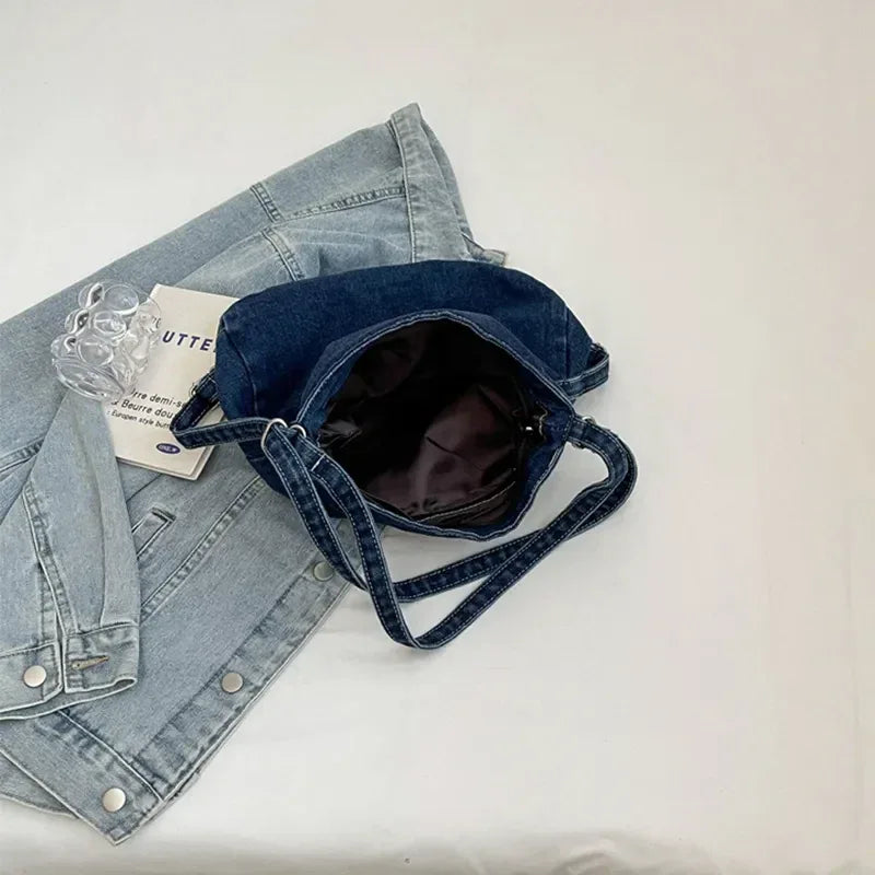Adjustable Strap Denim Shoulder Bag - London Look
