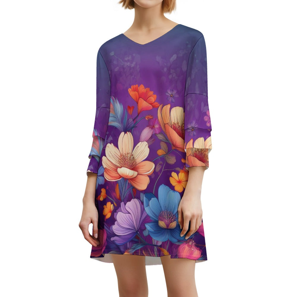 Lotus leaf sleeve dress Inkedjoy
