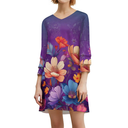 Lotus leaf sleeve dress Inkedjoy
